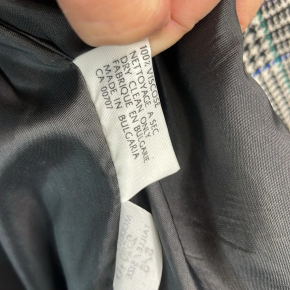 VINTAGE 90s Zig Zag Wool Blend Blazer Houndstooth Plaid Padded Shoulders Boxy 6 - Picture 9 of 12